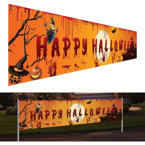 Outdoor Halloween Banner Pull Flag Decorations Celebrate Foldable Hanging Decor Porch Background Signs Party Supplies