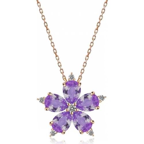 Real Silver 925 Jewelry Silver Lilac Camellia Flower Necklace