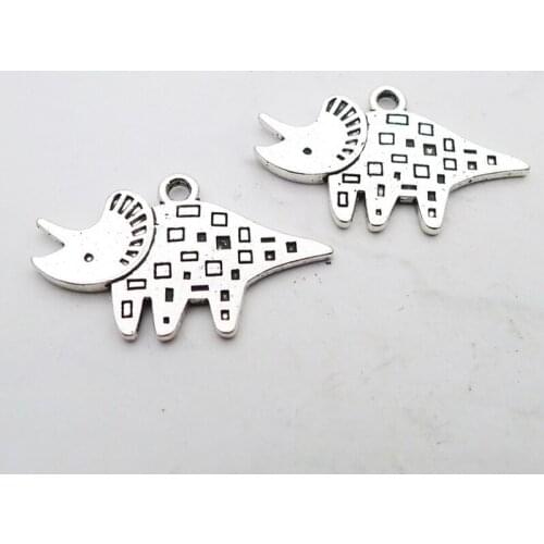 RAINXTAR Antique Silver Color Alloy Animal Dinosaur Charms 17*28mm 10pcs AAC250