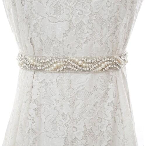 JLZXSY Pearl Crystal Belt Bridal Sash Rhinestone Belts for Bride Wedding Dresses Wedding Accessories (Silver, Rose Gold)