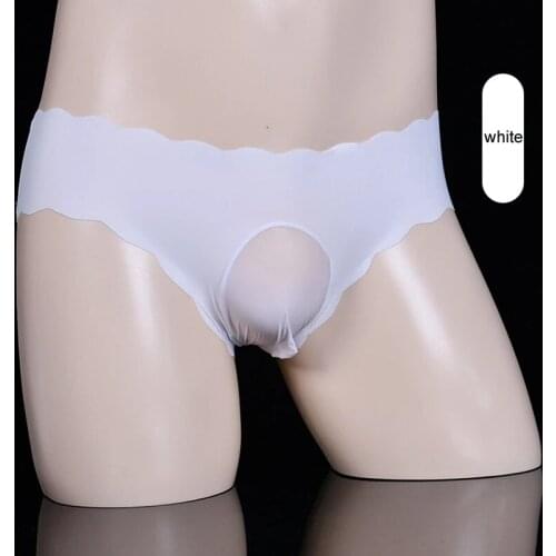 Sexy Low Waist Wavy Edge Erotic Men Panties Ice Silk Underwear Body Convex Bag Briefs Gladiator Clothing Nightclub Underpants