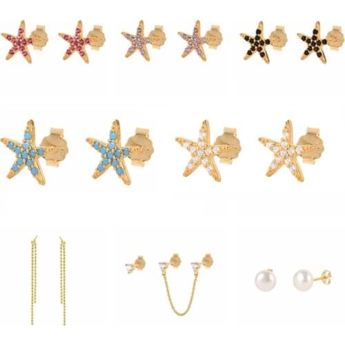 Koean Pearl Earring 925 Sterling Silver Colorful Zircon Star Stud Earring For Women Cartilage Earlobe Buckle Wedding Jewerly