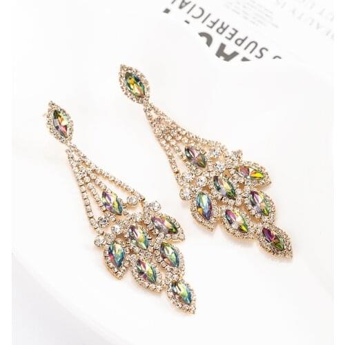 PPG&PGG Anniversary Shiny Glass Statement Multicolor Water Gold Drop Earring Wedding Party Jewelry Women Long Dangle Earrings