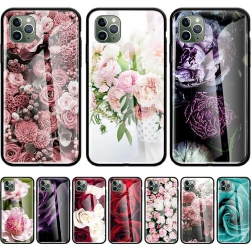 Pink Peonies Flower Glass Cases For Apple iPhone 11 12 Pro Max SE 2020 XR XS X 7 8 6 6S Plus Tempered Phone Coque Shell