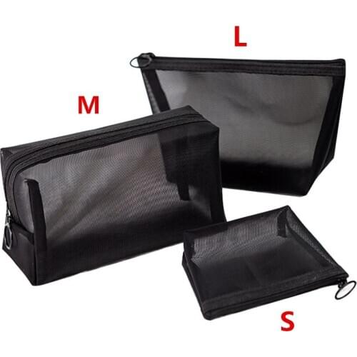 1Pcs Women Men Cosmetic Bag Black Transparent Travel Fashion Small Large Black Toiletry Makeup Organizer Bags Case Pouch