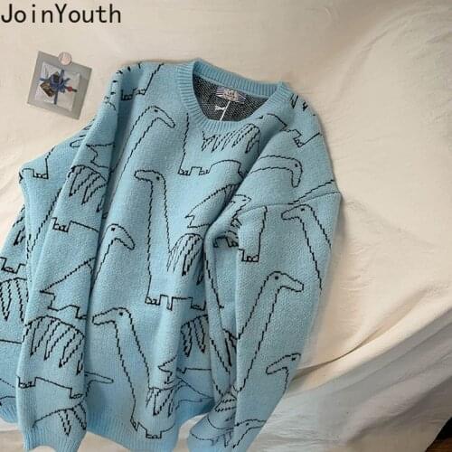 Joinyouth Cute Dinosaur Crochet Floral Sweaters Women 2020 Winter Clothes Knitted Pullovers O-neck Long Sleeve Jumper Coat 7b628