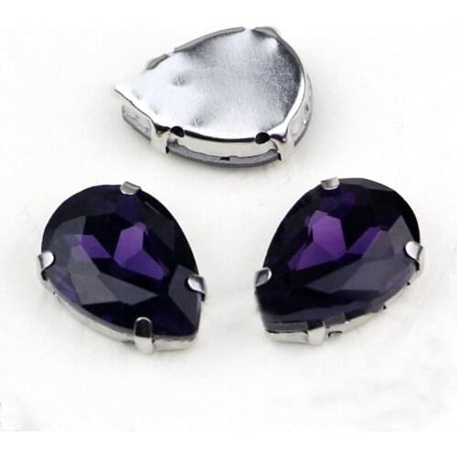 Deep Purple Teardrop Shape Silver Claw AAA+ Crystal Glass Flatback Sew On Rhinestones,Loose Rhinestone For Clothing&Accessories