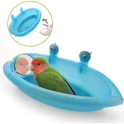 1Pc Parrot Bathtub With Mirror Pet Cage Accessories Bird Mirror Bath Shower Box Bird Cage Pet Small Bird Parrot Cage Bird Toys