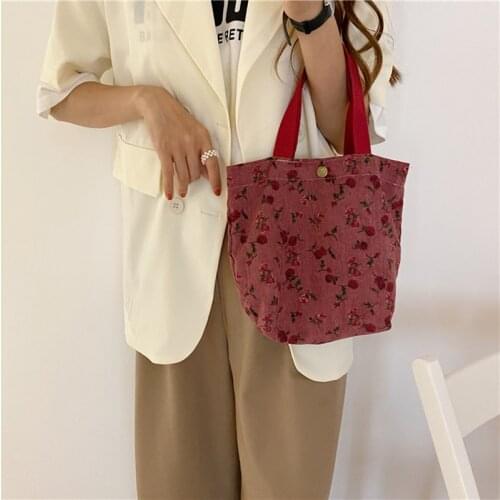Corduroy shopping bag printed tote bag lunch box casual buckle small square bag small shopping tote bag mother tote bag