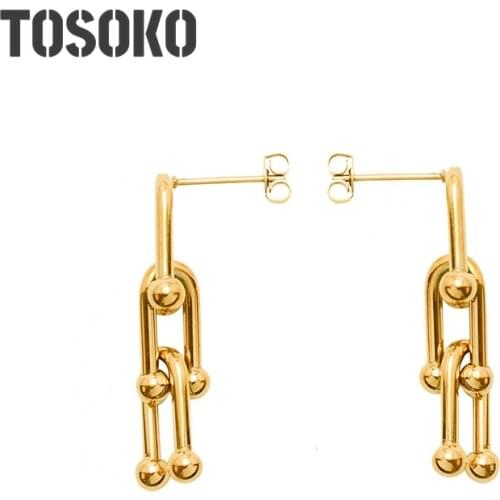 TOSOKO Stainless Steel Jewelry U-Shaped Earrings With Horseshoe Buckle Womens Fashion Drop Earrings BSF305