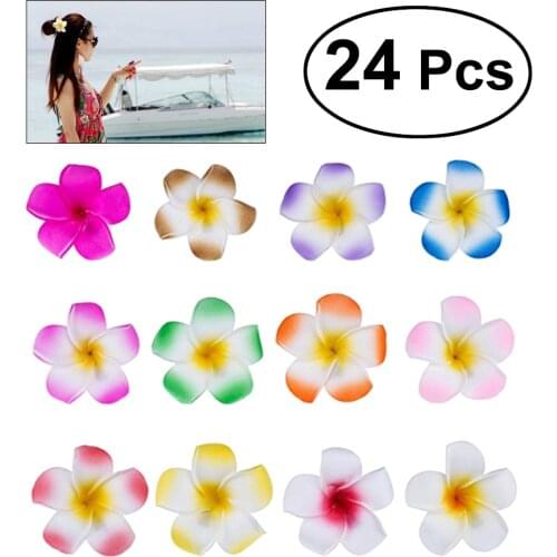 24pcs 2.4 Inch Hawaiian Plumeria Flower Hair Clip Foam Hair Accessory for Beach Party Wedding Event Decoration (12 Colors)