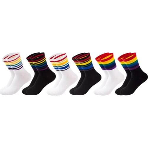 Woman Rainbow Striped Cotton Socks Happy Fashion Colorful Print Socks Autumn Winter Warm Casual Unisex lgbt clothes Socks 1Pairs