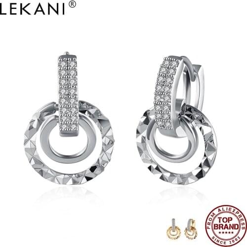 LEKANI Luxurious Round Drop Earrings For Women Full White Clean Cubic Zirconia Earring Wedding Female On Sale Fashion Jewelry