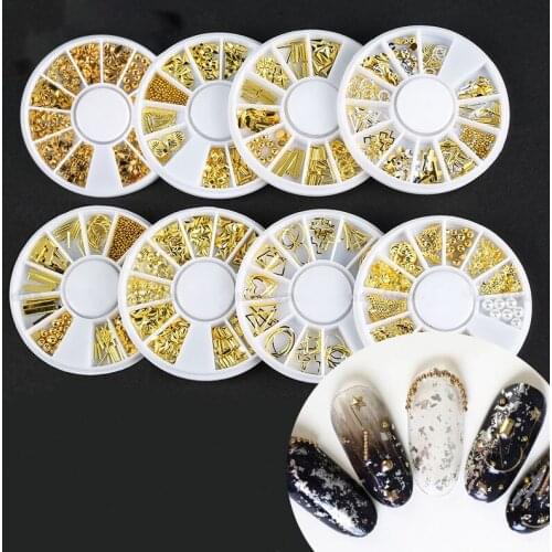 12 Grid Nail Art Decorations Nail Charms Jewelry Metal Star Moon Nail Gem Pearl Golden Nail Sticker Nail Supplies Ornament TSLM1