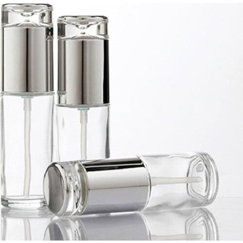 20ml 30ml 40ml 60ml 80ml 100ml 120ml Empty Clear Glass Spray Lotion Pump Bottle Cosmetics Packaging 30G 50G Cream Jar 8Pieces