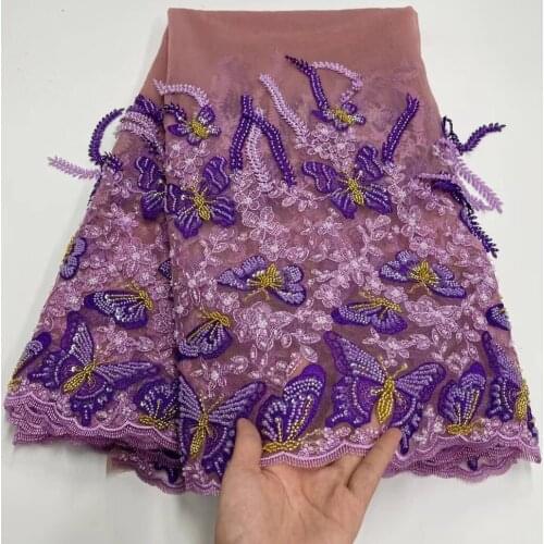 2021 Heavy Manual Beads Lace Fabric African Lace Fabric French Mesh Latest High Quality Net Lace Fabric For Nigerian Party Dress