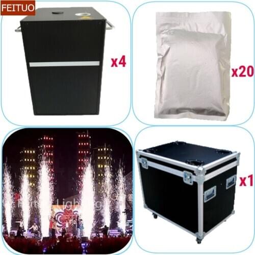 4pcs+flycase+20 Bags Powder Pyrotechnics Machine 750w Safety Powercon Wedding Stage Show Cold Fireworks Fountain Spark Machine