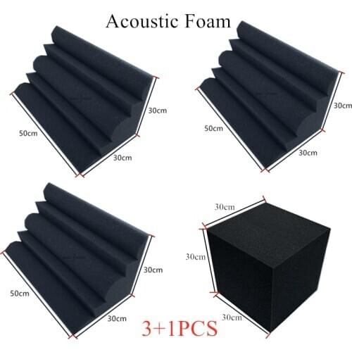 4Pcs/Set Acoustic Foam 3Pcs 30x30x50cm Bass Trap Wall Foam + 1Pc 30x30x30cm Cube Sound Foam Flame Retardant High Density