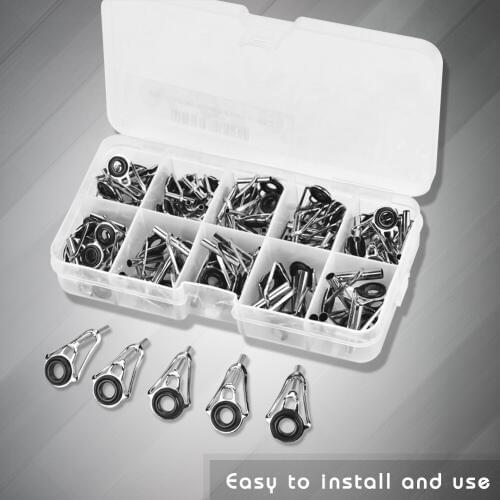 80pcs Fishing Rod Guides Top Tips Stainless Steel Rod Guides Tip Set Repair Kit 10 Size DIY Eye Rings Fishing Accessoris