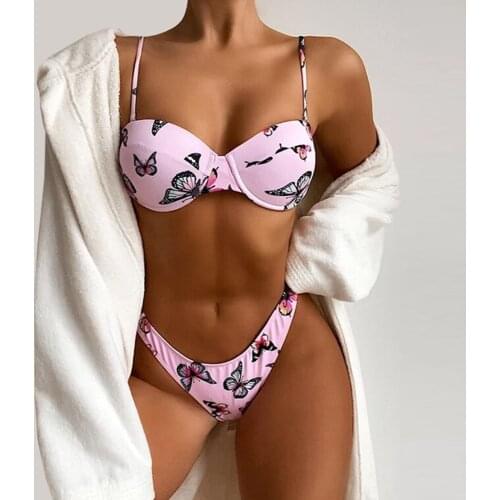 Butterfly Print Bikini Swimwear Women 2021 Sexy Swimsuit Female Bra Cup Bikini Set Push Up Bathing Suits Summer Beach Wear Swim