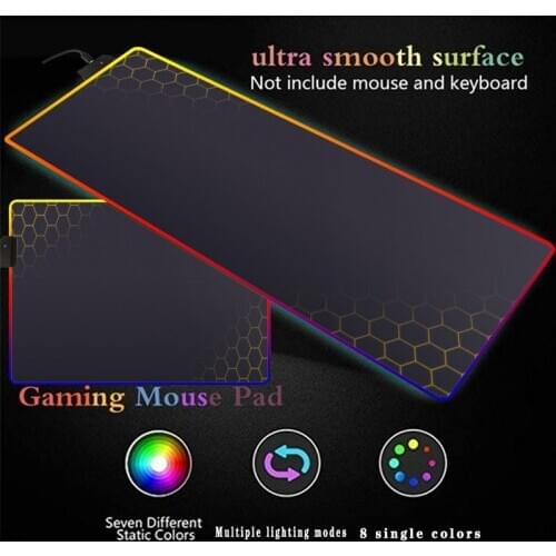 Hexagon Texture Large RGB Gaming Mouse Pad Gamer Mousepad LED Light Illuminated USB Wired Colorful Luminous Non-Slip Mouse Mice