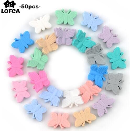 LOFCA Butterfly Beads Silicone 50pcs Teethers BPA Free DIY Loose Bead For Teething Necklace Animal Shaped Cute Teething Toys