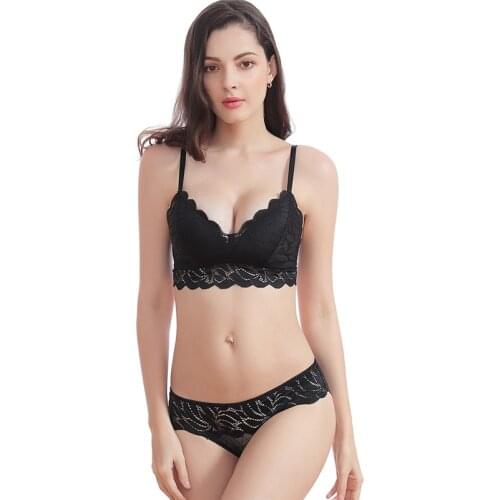 Fast Shipping Lace Sexy Bra set Push Up Wire Free Lingerie Set For Women Adjusted-straps Underwear Set Bralette