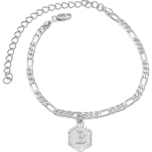 Anniyo 21cm + 9cm Extender Chain A-Z Silve Initial Letter Anklet Women Fashion Alphabet Jewelry Gifts Foot Chain Girl #105906B