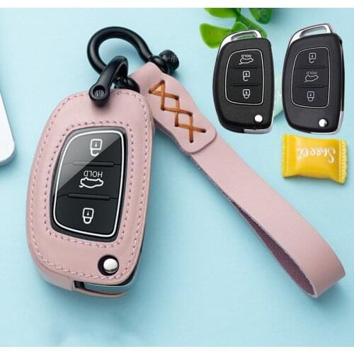 Leather Car Key Cover Case fob for Hyundai Ix35 IX45 IX25 I10 I20 I30 HB20 Sonata Verna Solaris Santa Elantra Mistra Accessories