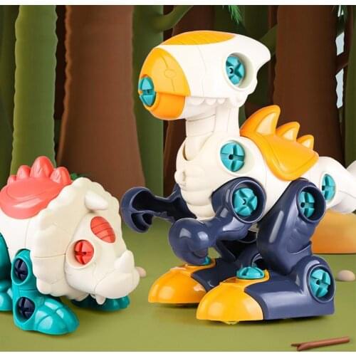 Cartoon Dinosaur Children DIY Take Part Engineering Vehicle Assembled Car Toy Birthday Christmas present Educational toys 2021