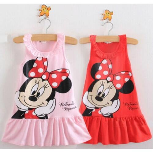 Baby Girls Kids Cartoon Printed Cotton Soft Dress Casual Cute Lovely Sleeveless Ruffles Sundress Clothes Party Adorable Dresses