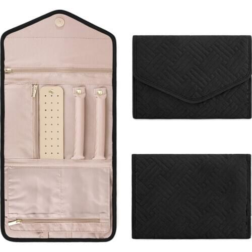 Travel Jewelry Organizer–Foldable Roll for Necklaces, Earrings -Jewelry Holder Compartments Journey Jewelry Case Storage KL3DH-3