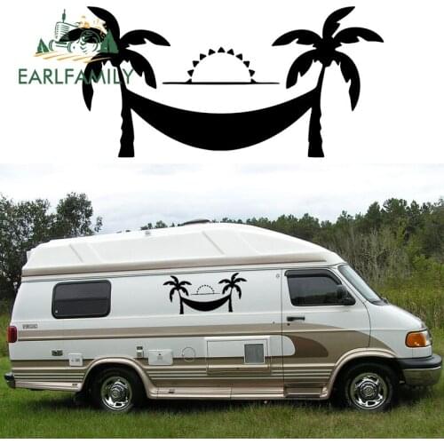 EARLFAMILY 2x Coconut Tree Hammock (one for Each Side) Camper Van RV Trailer Truck Motor Vinyl Graphics Kit Decals Car Stickers