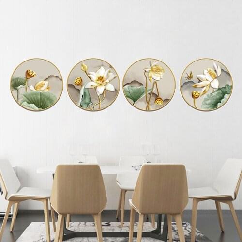 Chinese Style Lotus Wall Stickers Flowers Home Office Decor Wallstickers Bedroom Living Room Sofa Backdrop Decoration Aesthetic