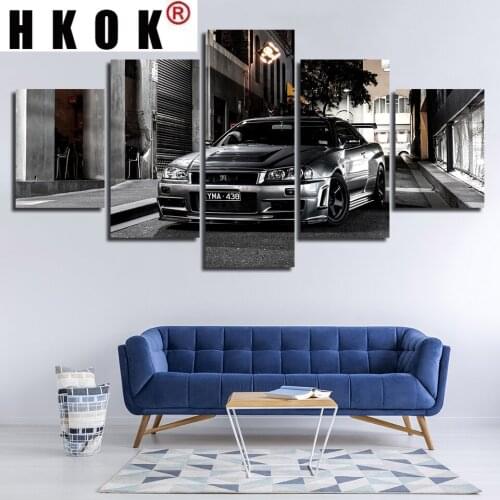 HKOK 5 Pcs Large Luxury Nissan Skyline Gtr Car Canvas Posters Wall Art Pictures HD Paintings Home Decor Living Room Decoration