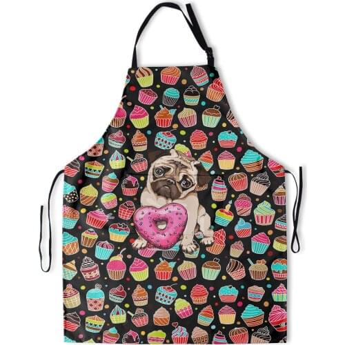 Ice Cream Dog Bib Apron - Pug Kitchen Apron Funny Cartoon Dog Cake Kitchen Aprons for Cooking Grill and Baking Adult Chef Apron