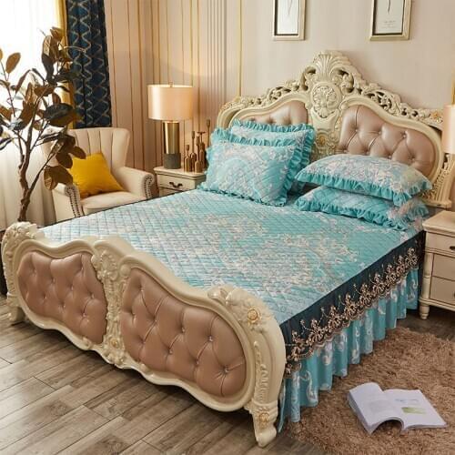 Lace Bedspread Velvet Bedskirt Printed Floral Quilted Cotton Bed Cover King Queen Embroidery Single Double Soft Elastic Sheets