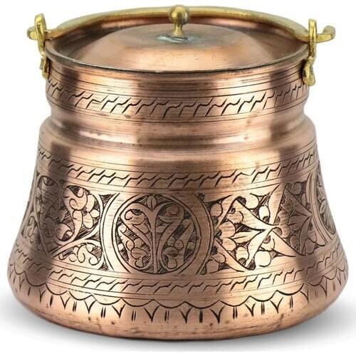 Sonay Copper Art Embroidered Yogurt Copper Buckets, 3 LT Handmade