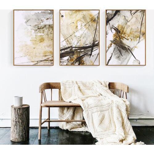 Minimalism Splashing Ink Abstract Brown Black and White Oil Painting Canvas Poster Wall Picture Living Room Decoration Murals