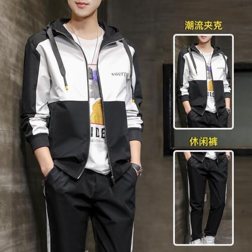 Mens hipster loose cargo work clothes overalls gym jogger tracksuits Long Sleeve Patchwork Hip Hop Sports 2p Set sportswear men