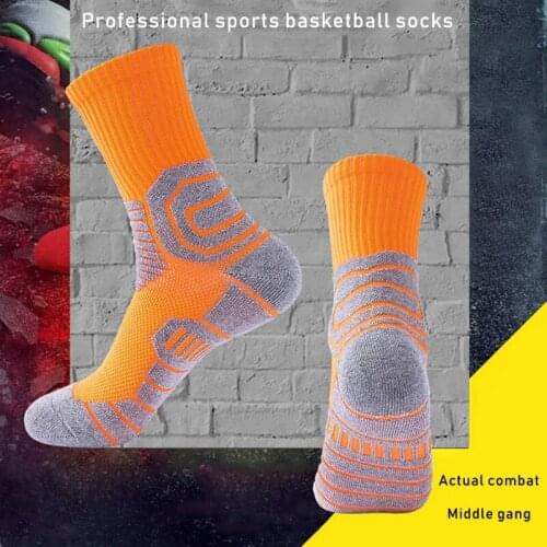 Men Professional Socks Cotton Breathable Soft Thick Non-Slip Soccer Basketball Mid Sports Stockings 1Pair