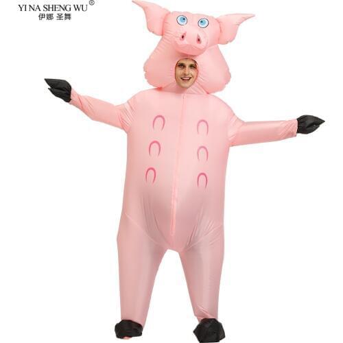 Inflatable Costumes Pink Pig For Adults Animal Halloween Carnival Fancy Cosplay Party Dress Birthday Outfits For Women Men