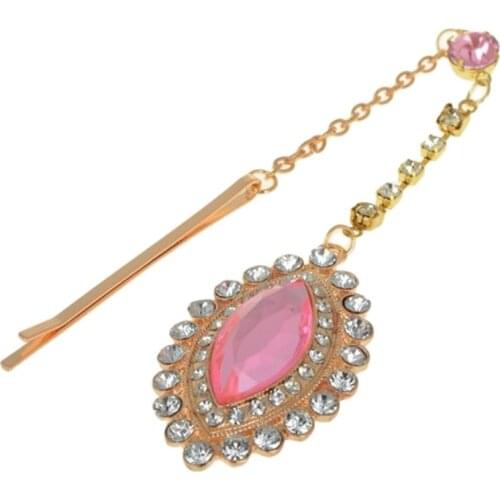 Bride Rhinestone Pink Crystal Drop Pendant Forehead Chains Hair Pin Cuff Wrap Indian Head Jewelry Headband