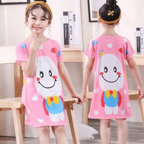 New Girls Cotton Dress Summer Kids Girls Cartoon Pajamas Teenager Night Dresses Baby Nightdress Children Clothes 3-10 Years