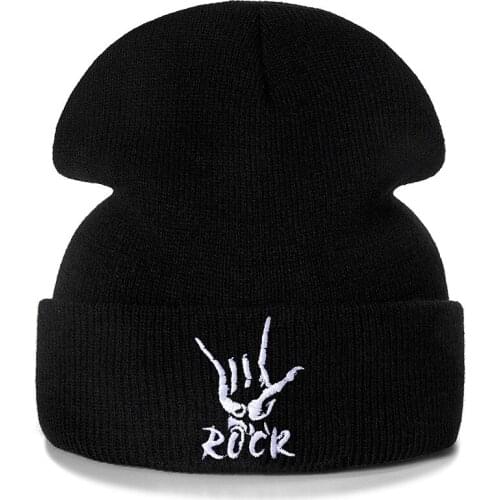 New LOVE ROCK Embroidery Casual Winter Hats For Men Women Warm Knitted Hat Solid Color Streetwear Beanie Hat Unisex Ski Hat