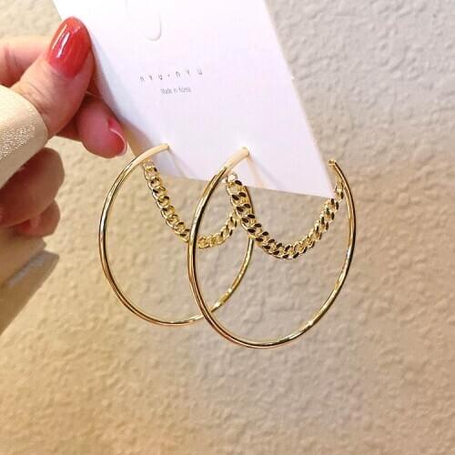 2020 new Arrival Chain Tassel Big Metal Circle Hoop Earrings For Women Fashion Simple Statement Earings Wholesale