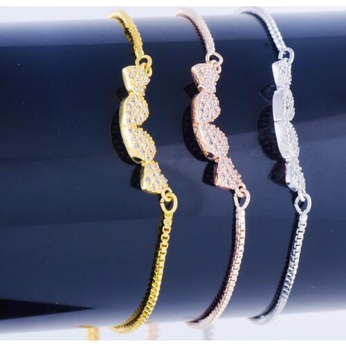 Newest Micro Pave Zircon Crystal Heart Bracelets Wholesale Copper Square Chain Bracelet For Women Accessories Diy Pulseras Mujer
