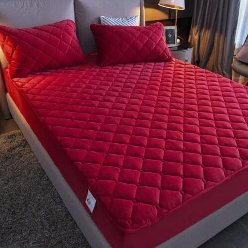 NeW Plush Thicken Quilted Mattress Cover Warm Soft Crystal Velvet King Queen Quilted Bed Fitted Sheet Not Including Pillowcase