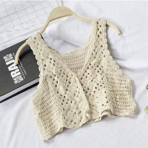 New Big Size Women Knitted Vest Fashion Elegant Lady Hollow Out Vests Female Slim Sleeveless Coat Jackets Short Paragraph WZ1467