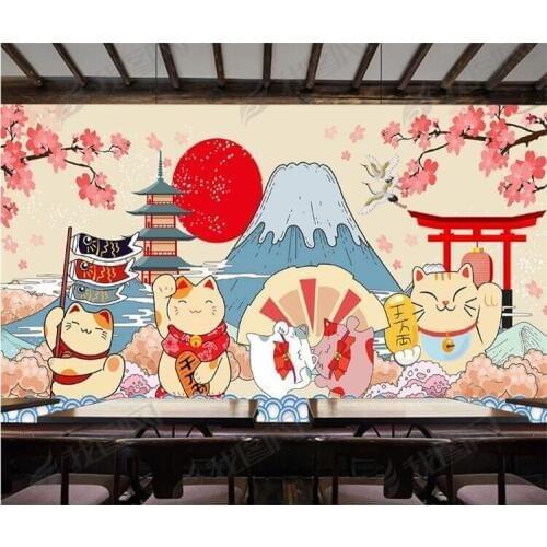 Custom wallpaper Japanese style Fujiyama cartoon mural Japanese food sushi restaurant background walls 3d wallpaper